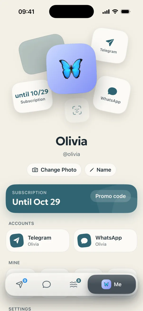 Your own profile in Omut