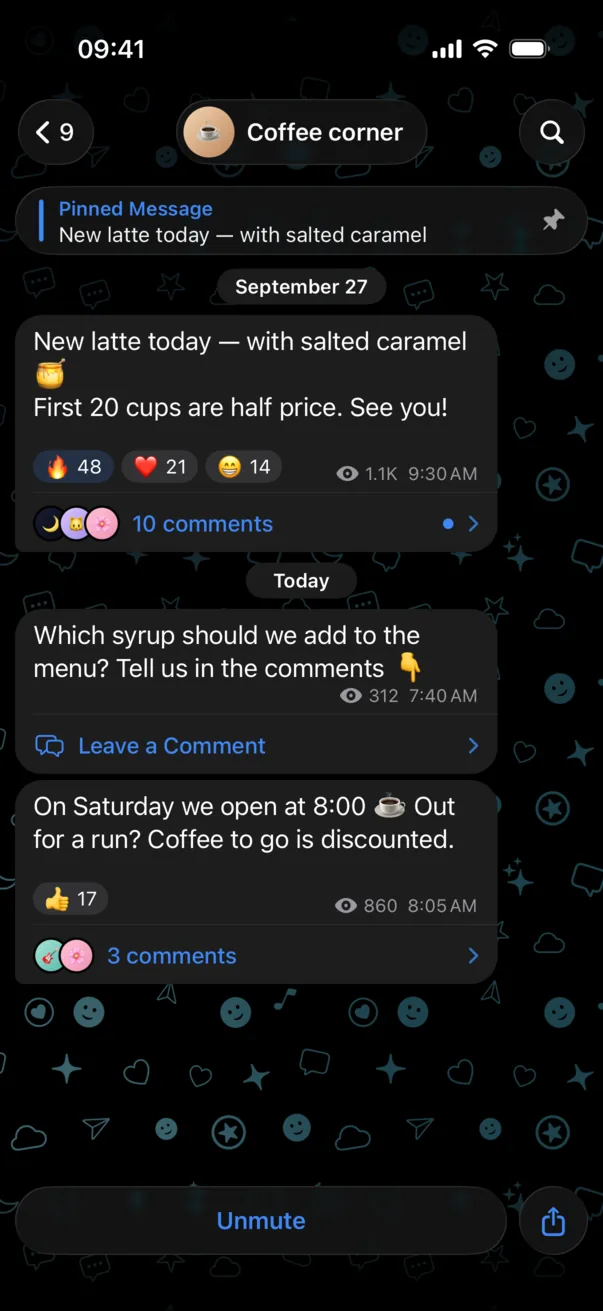 A Telegram channel in Omut, dark theme