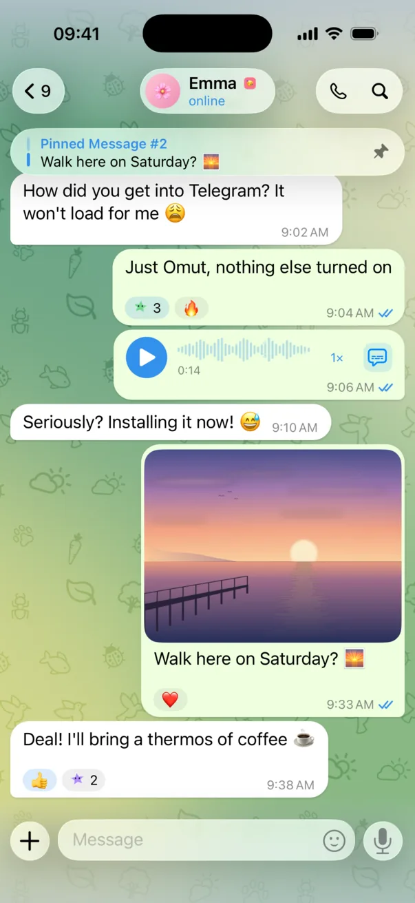 A Telegram conversation in Omut