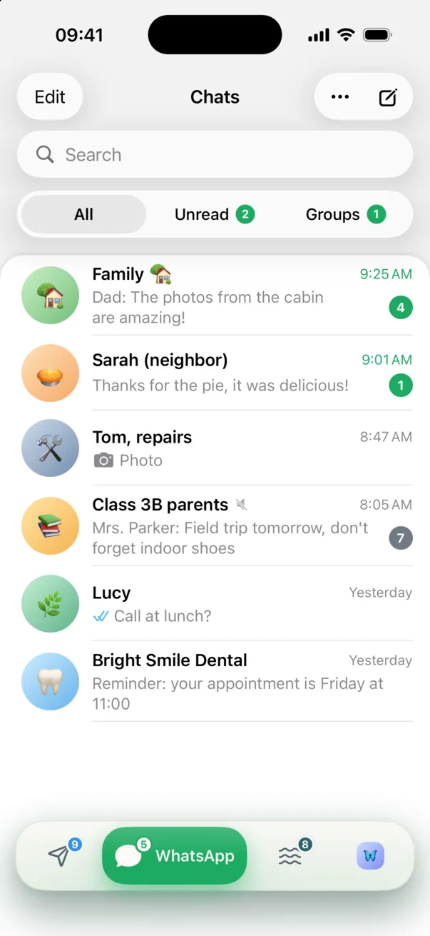 WhatsApp chat list in Omut